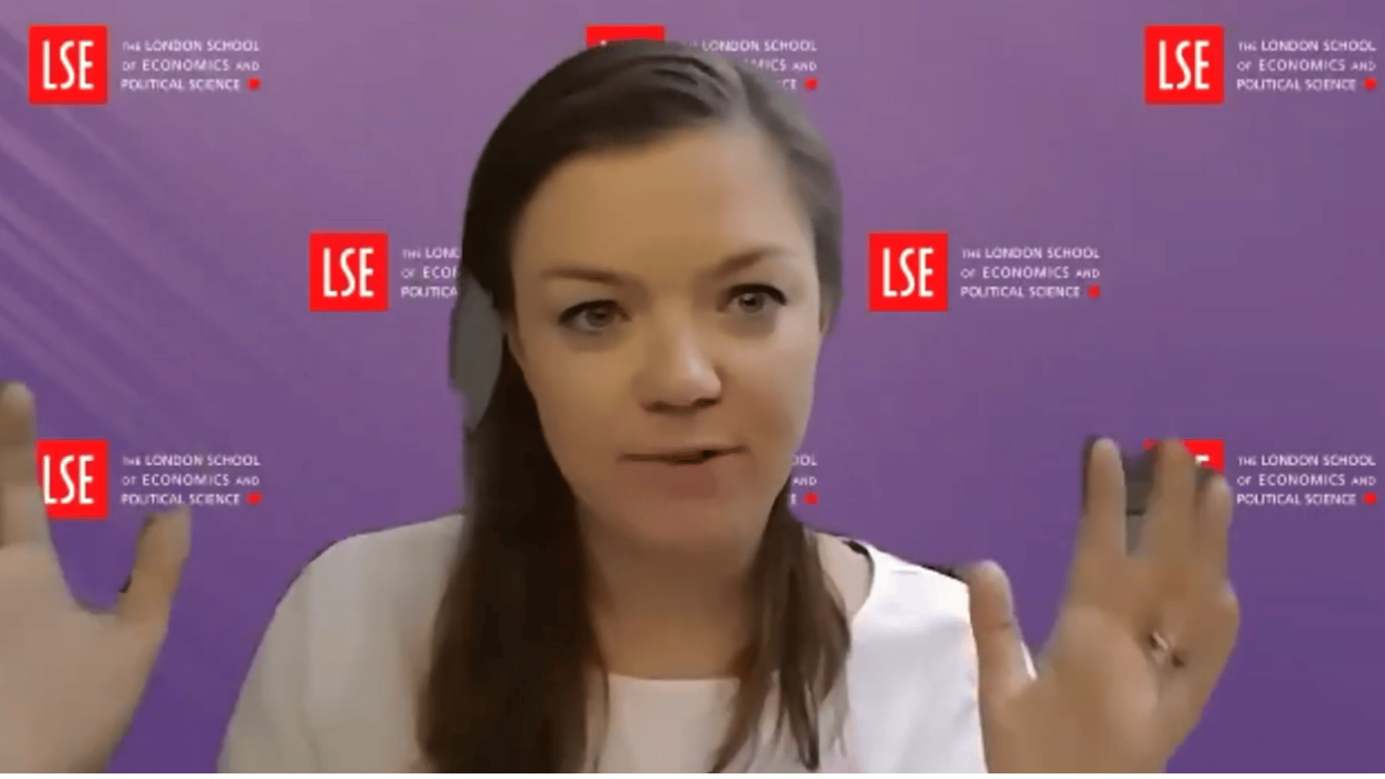 Screenshot of Clare Wenham speaking.