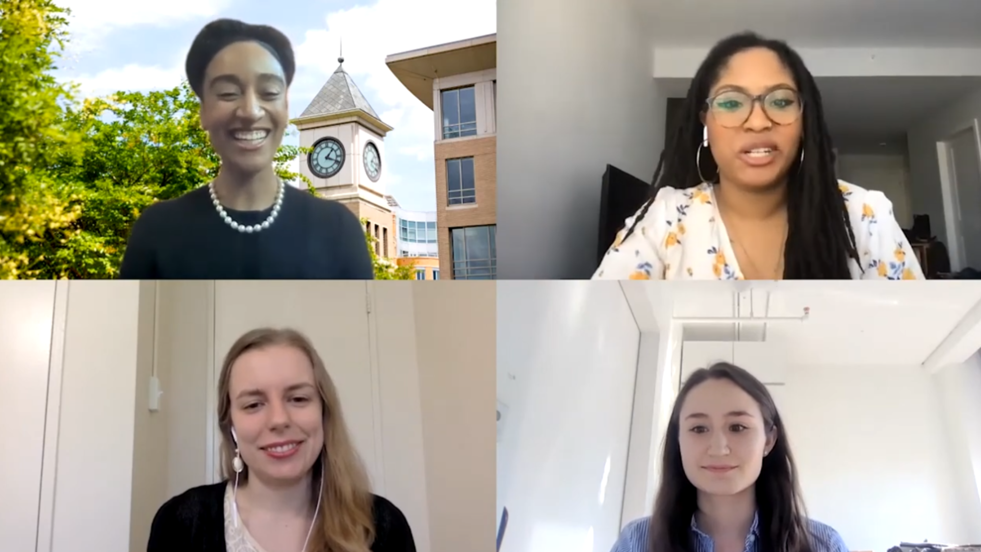 Screenshot of Krysten Thomas, Siobhan Robinson-Marshall, Emily Pelles, and Kate Toole speaking.