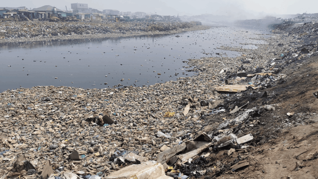 Trash piles on a coastline of Accra, Ghana.