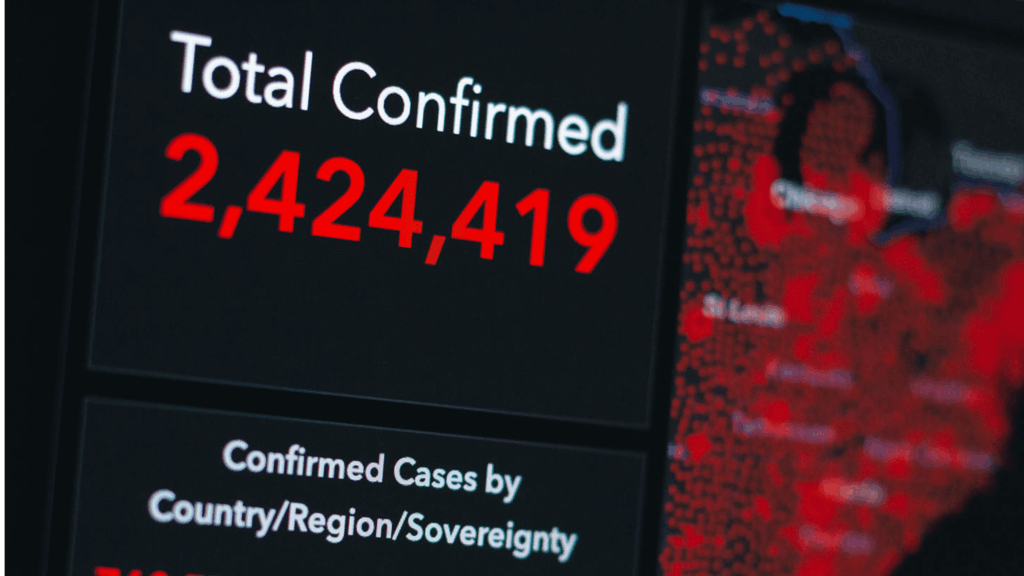 Digital screen reporting 2,424,419 confirmed cases of COVID-19.