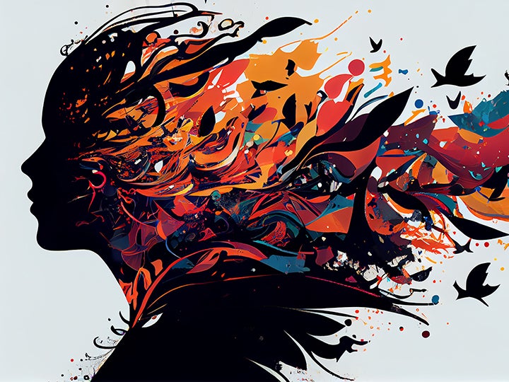 An abstract backdrop with multi colored decoration.