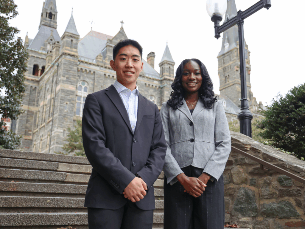 (From left) Jordan Pai and Kayla Wontumi are the recipients of the 2025-2026 Maeve Kennedy McKean Global Health Award.